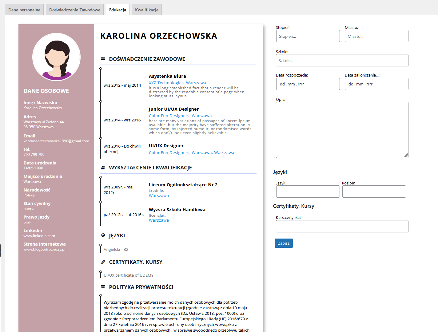 Atelier Create Cv edukacja