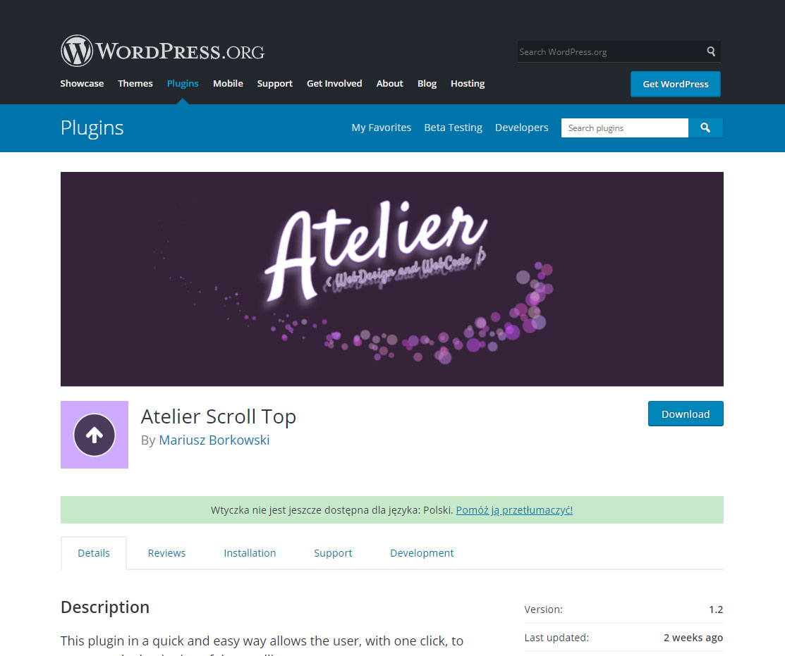 Atelier Scroll Top WordPress.org screen